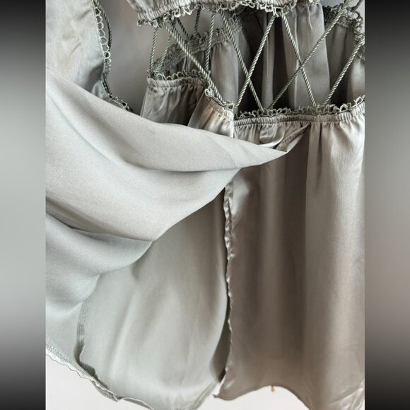 Sabo Dusty Sage Green Satin Long Sleeve Cutout Mini Dress - Picture 9 of 9